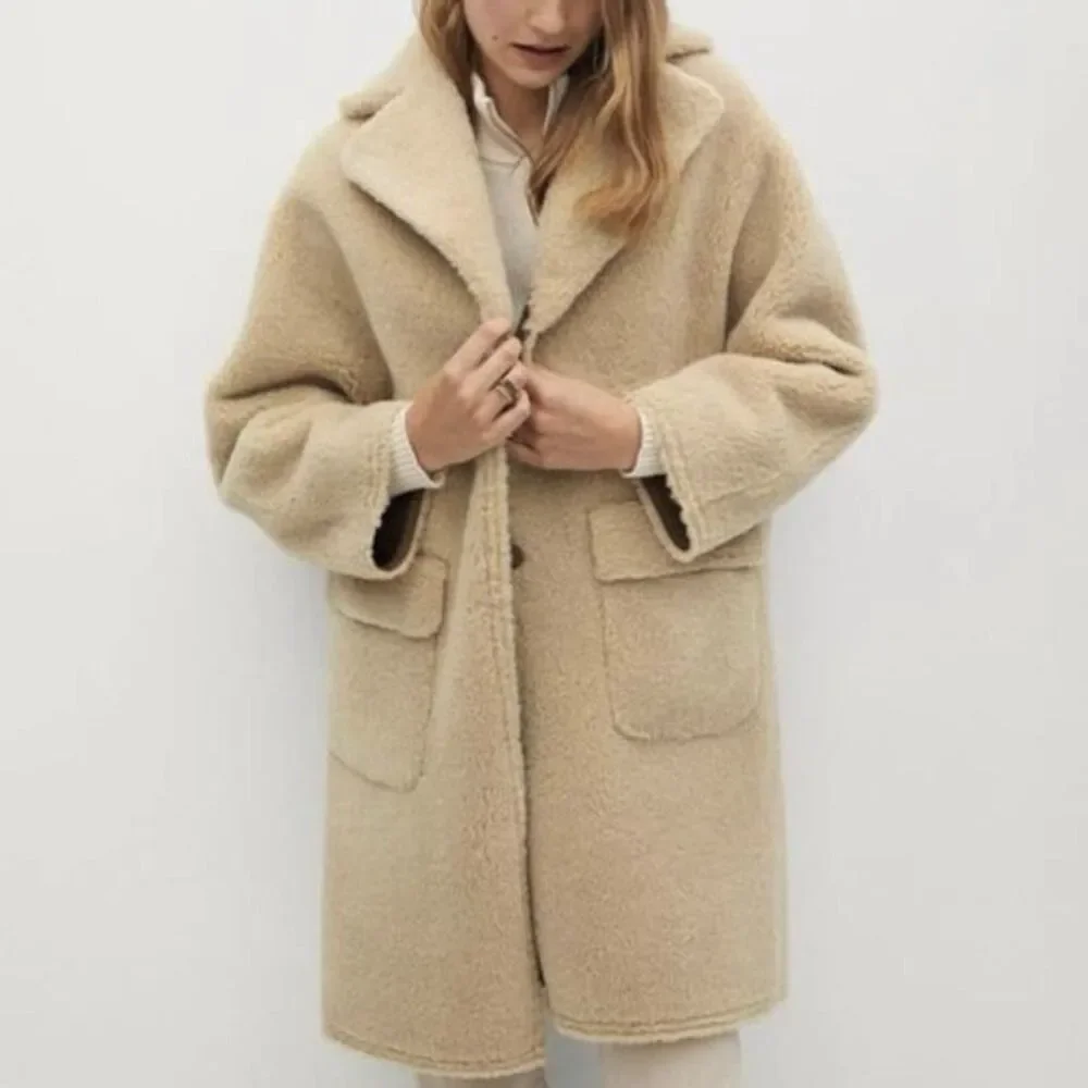 Mango Shearling look boho retro‎ statement vintage classic coat NWT XL